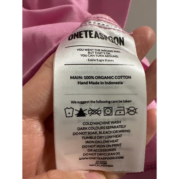 🔴One Teaspoon Women's Candy Pink Logo Organic Cotton Crew‎ Tee size Small - Picture 4 of 7